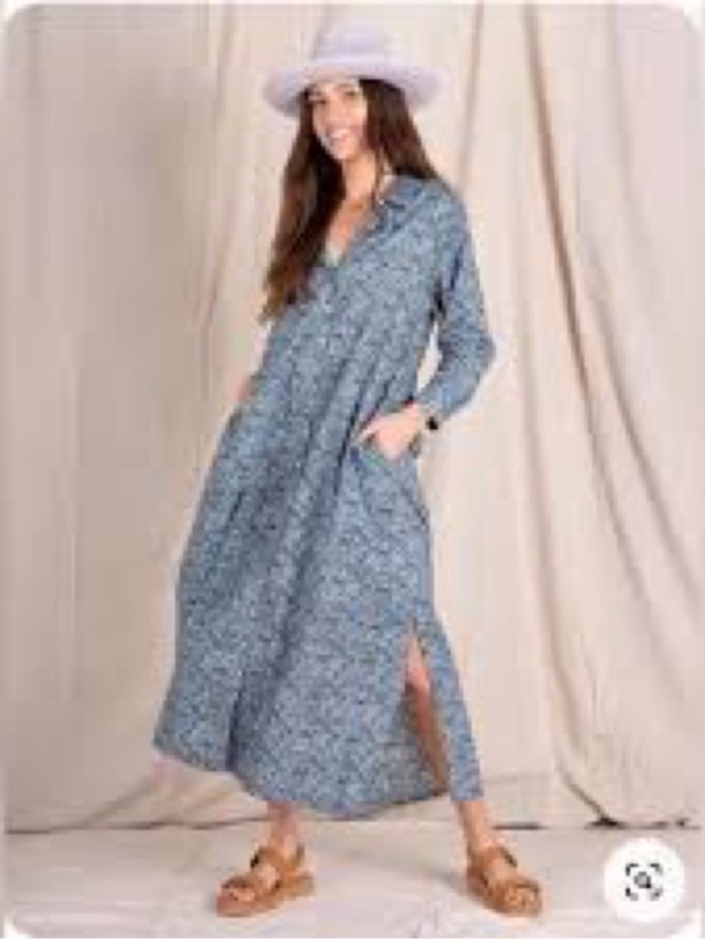 NATURAL LIFE Long Sleeve Floral Maxi Shirt Dress in Rust Brown and Olive - Picture 2 of 13